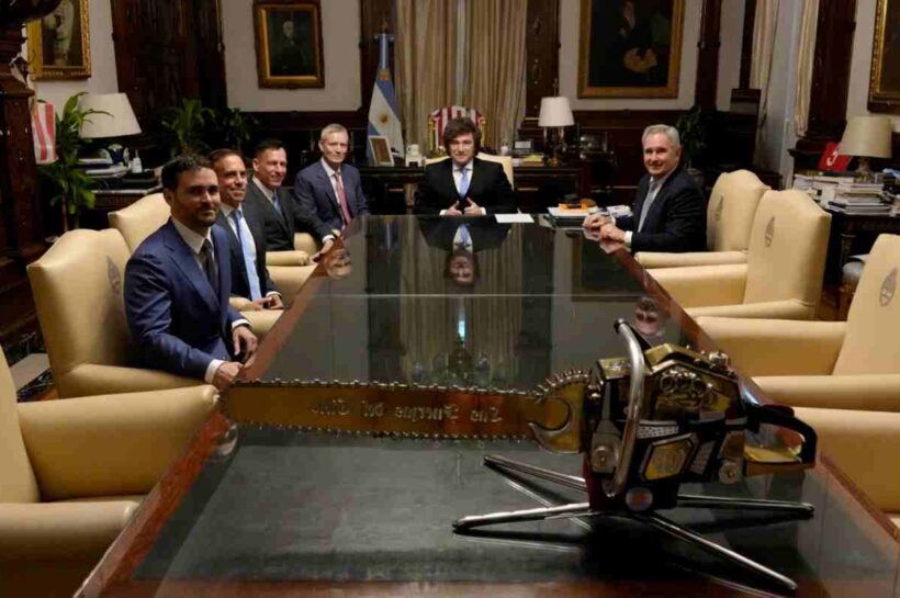 El presidente Javier Milei, junto al canciller Pablo Quirno, recibió en Casa Rosada al empresario Peter Thiel