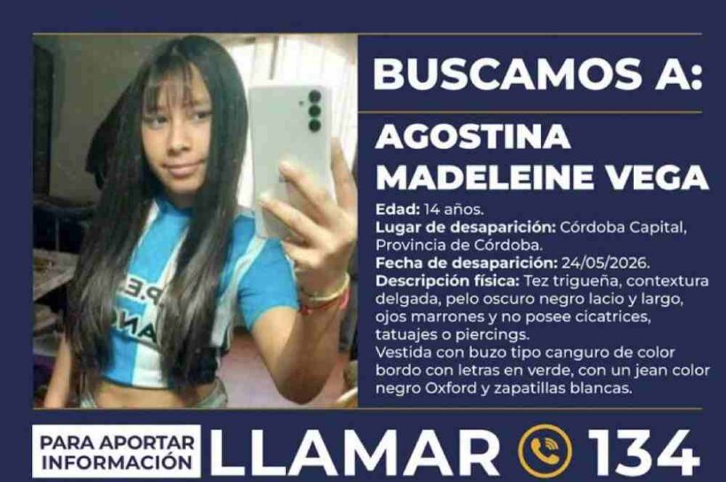 Alerta Sofía por Agostina Madeleine Vega, de 14 años, quien desapareció en Córdoba Capital